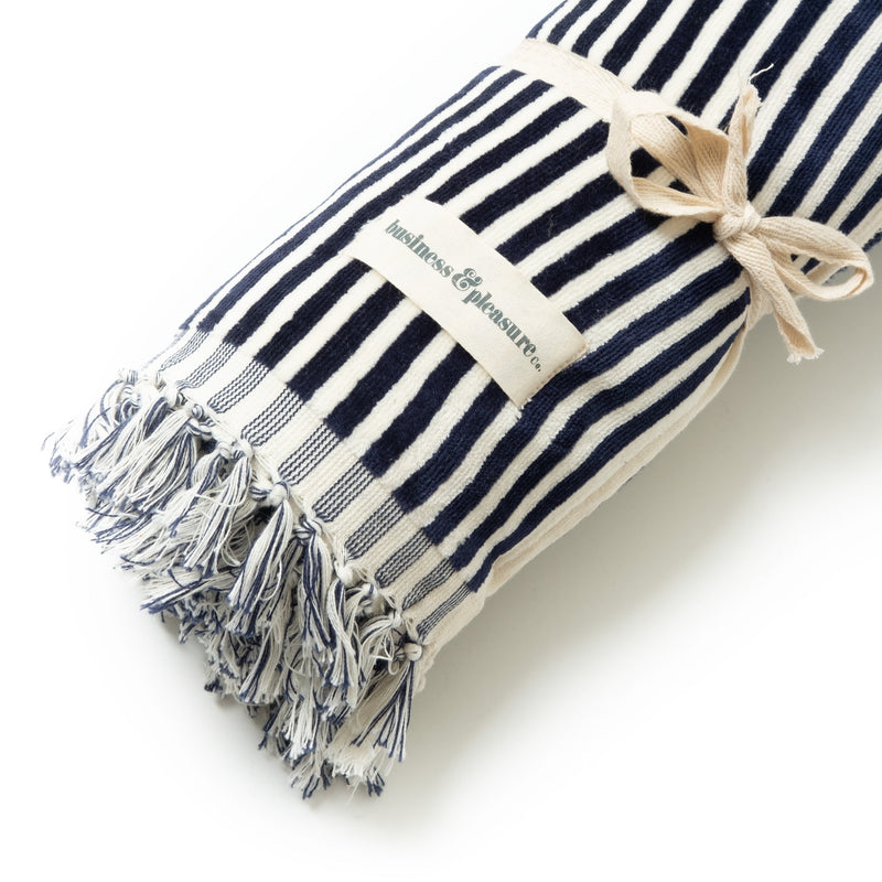 Laurens Navy Stripe Beach Towel