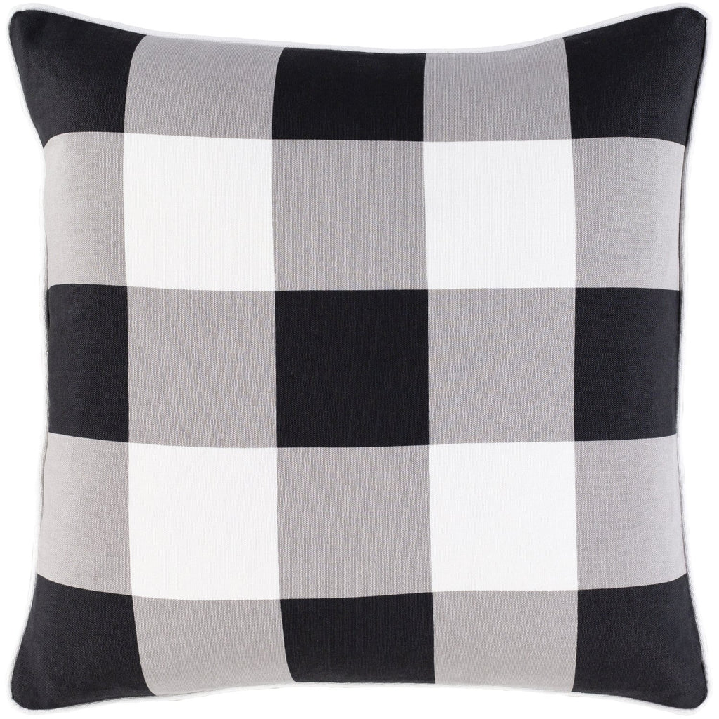 Buffalo Plaid BPD-001 Woven Square Pillow in Black & Medium Gray by Surya