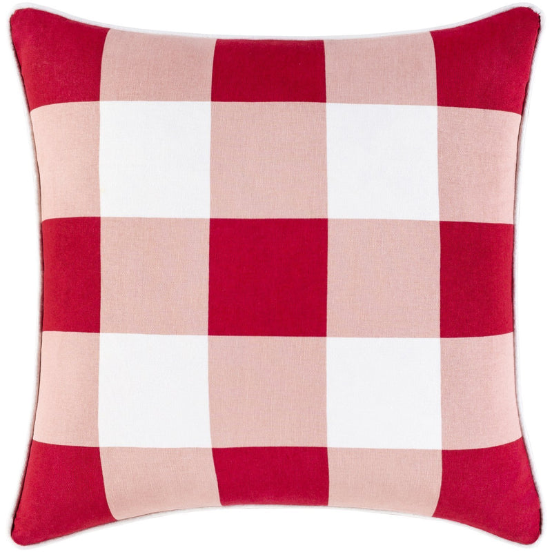 Buffalo Plaid BPD-004 Woven Square Pillow in Bright Red & Pale Pink by Surya