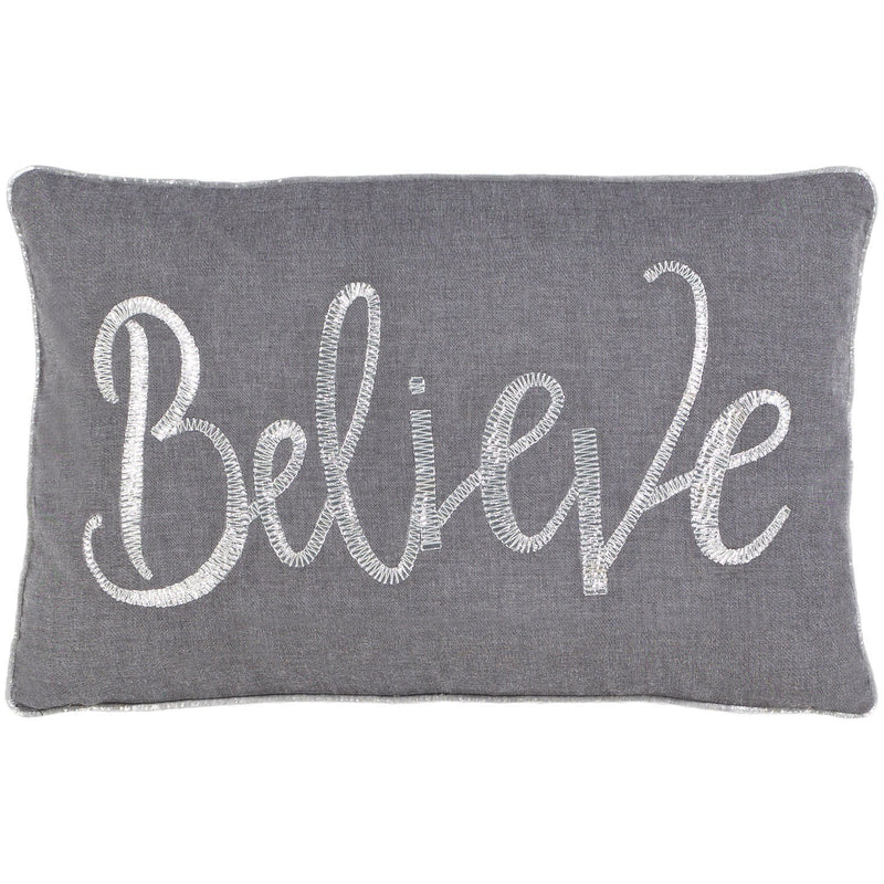 Believe BVE-001 Woven Lumbar Pillow in Charcoal & Metallic - Silver by Surya