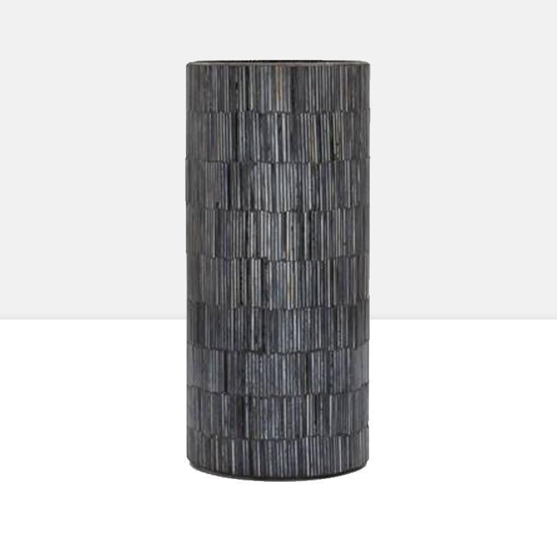 Bamboo Glass Mosaic 4 x 9"Cylinder Vase in Black