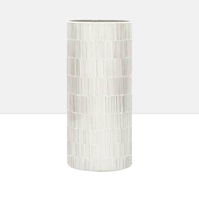 Bamboo Glass Mosaic 4" x 9"Cylinder Vase in Silver