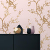 Bird Watching Removable Wallpaper in Rose Pink and Gold