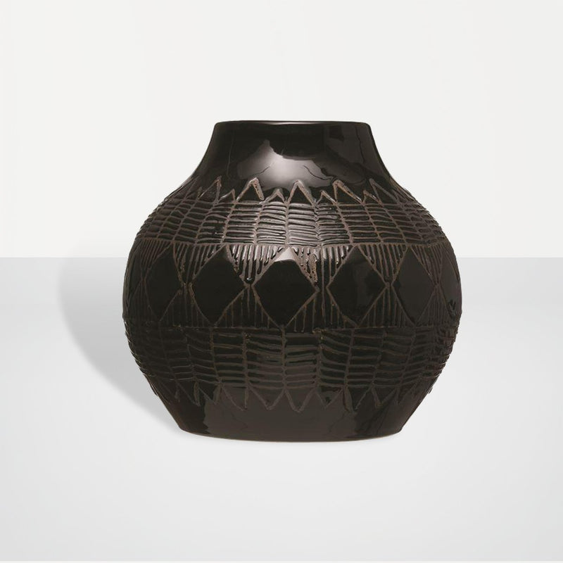 Black Etched Stoneware Vase