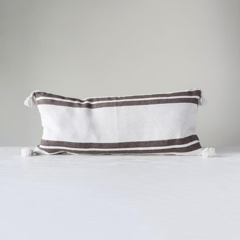 Brown Striped Pillow with Tassels