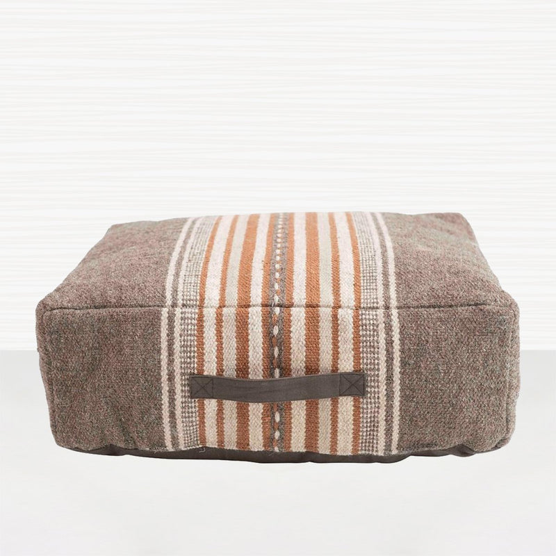 Brown and Orange Striped Pouf