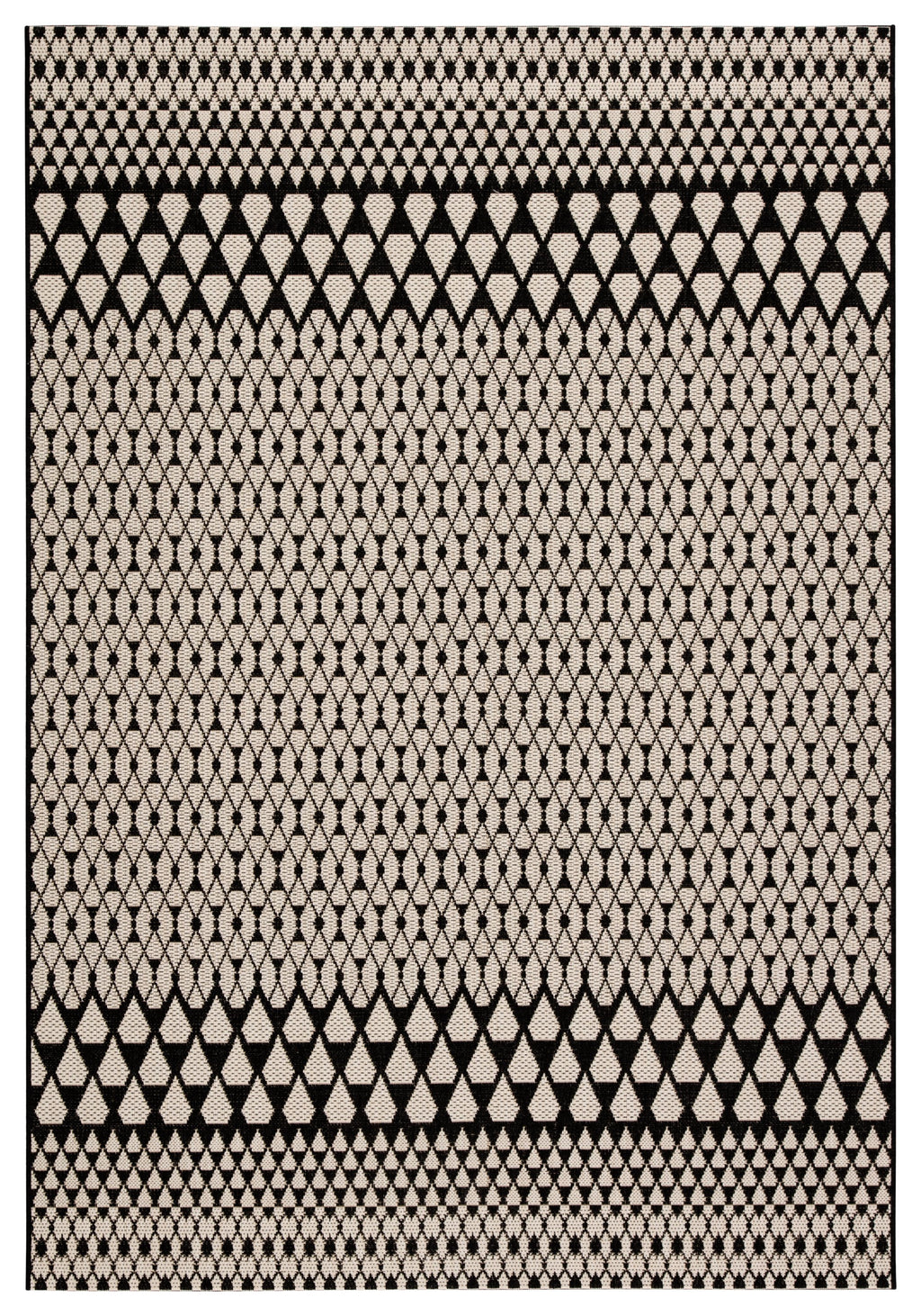 Traveller Indoor/ Outdoor Geometric Black & Ivory Area Rug