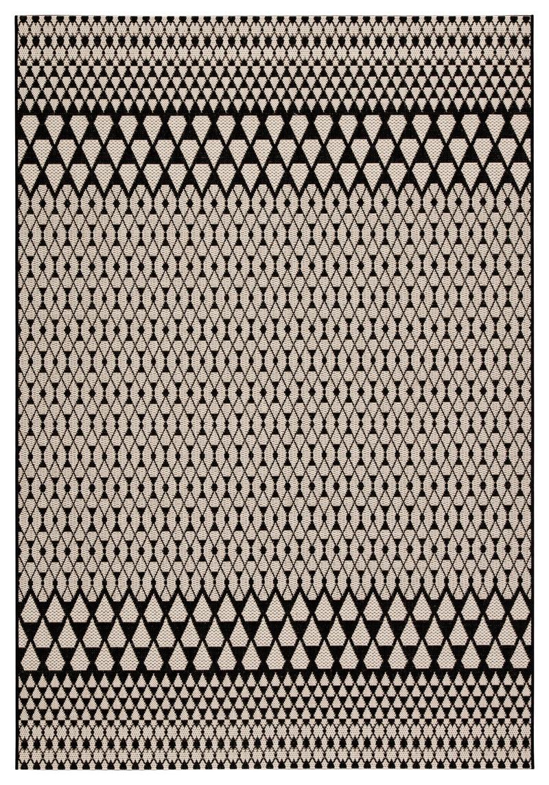 Traveller Indoor/ Outdoor Geometric Black & Ivory Area Rug