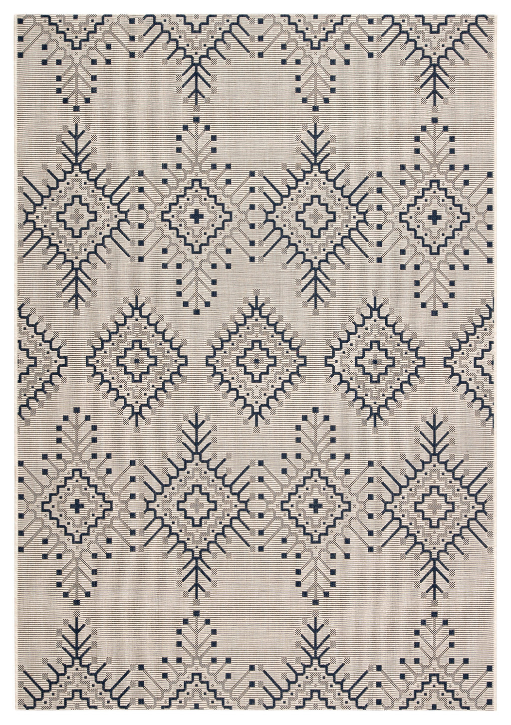 Compass Indoor/ Outdoor Tribal Ivory & Blue Area Rug