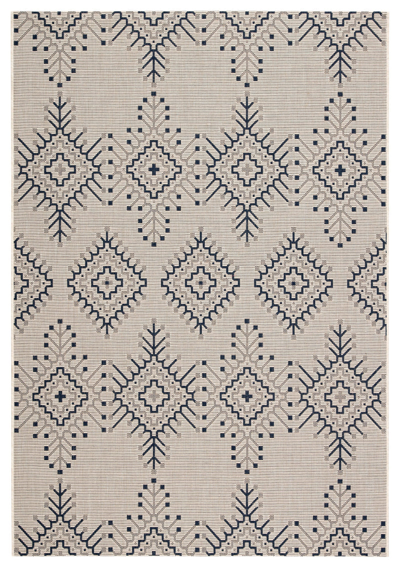 Compass Indoor/ Outdoor Tribal Ivory & Blue Area Rug