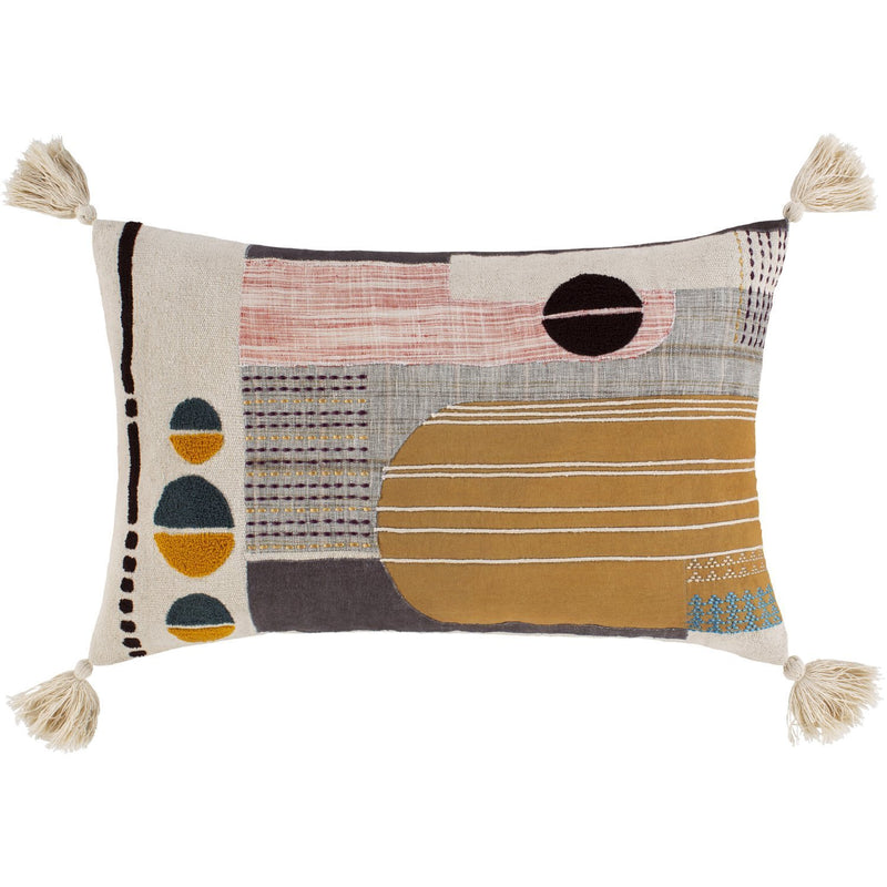 Columbus CBS-001 Woven Lumbar Pillow in Cream & Mustard by Surya