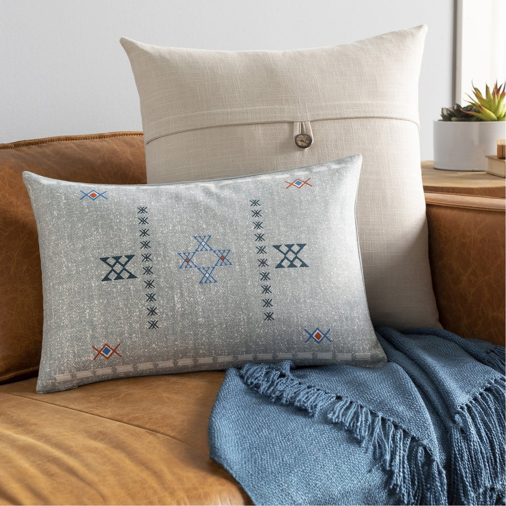 Cactus Silk CCS-006 Woven Lumbar Pillow in Medium Gray & Bright Blue by Surya