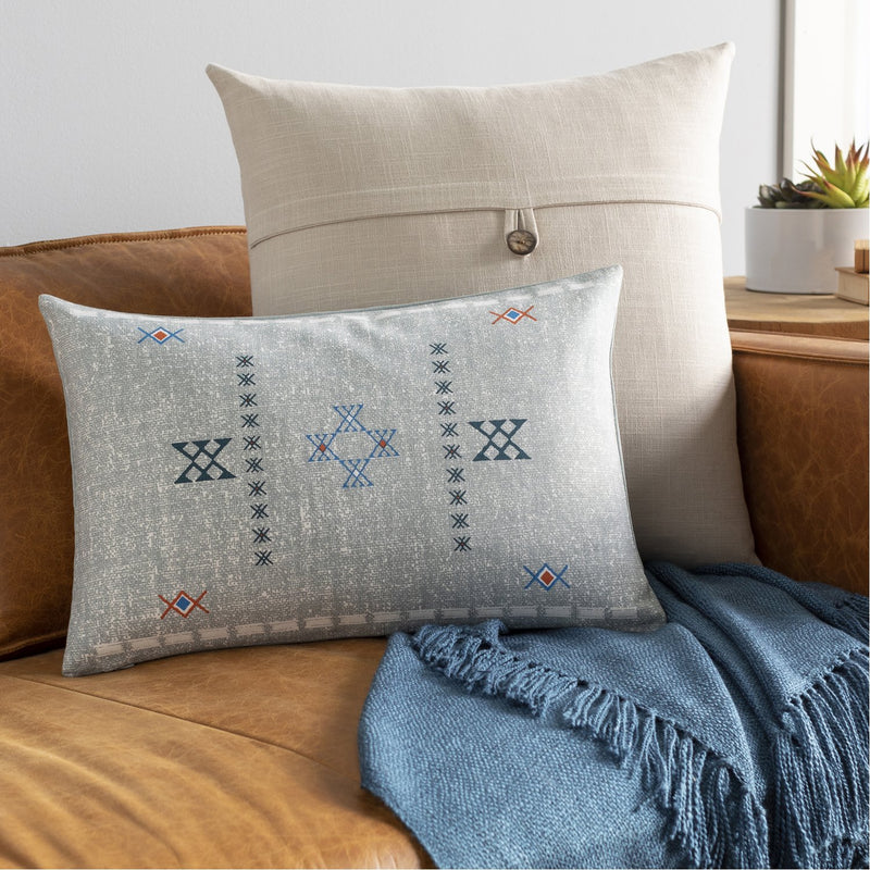 Cactus Silk CCS-006 Woven Lumbar Pillow in Medium Gray & Bright Blue by Surya