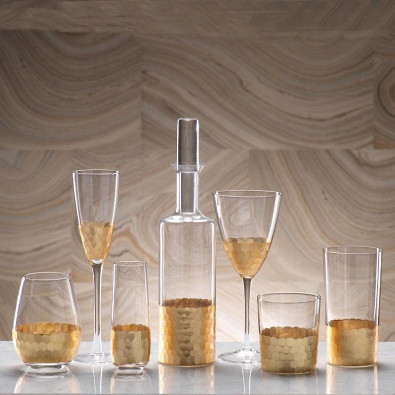 Fez Cut Stemless Drinkware with Gold Leaf