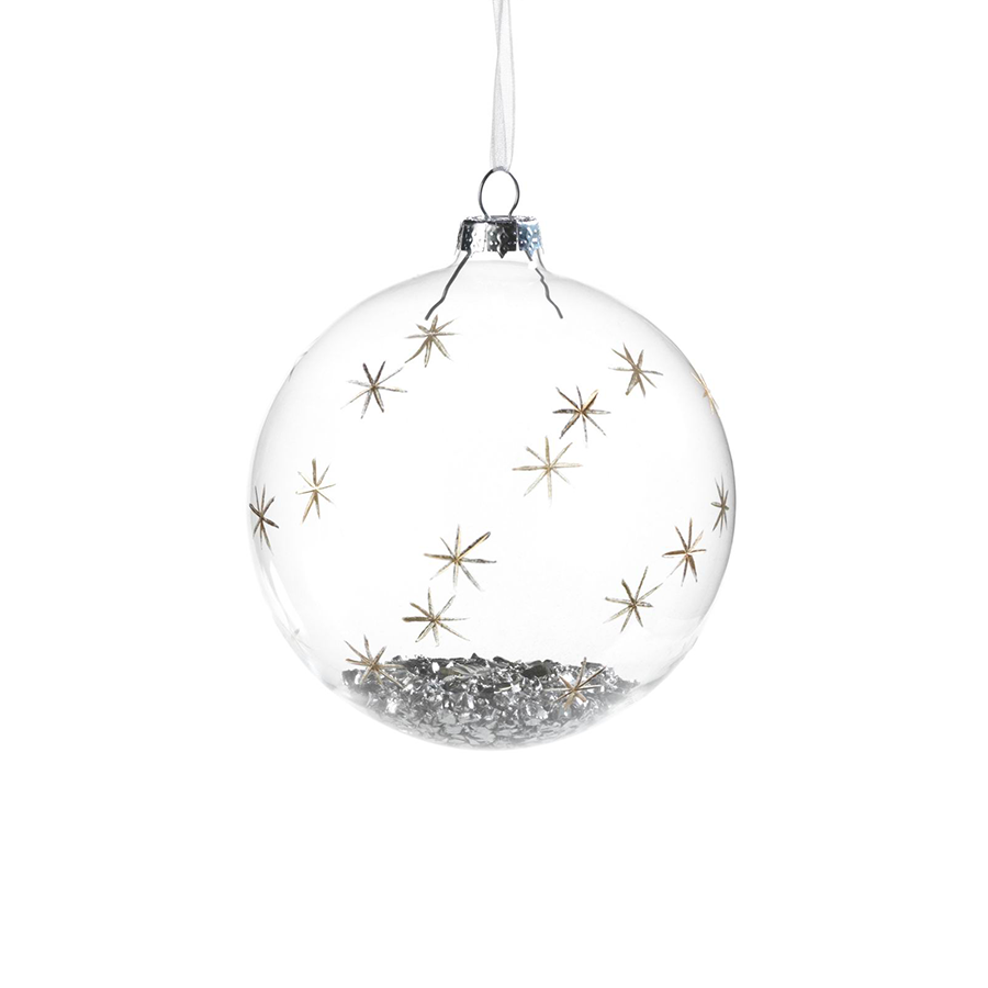 6 Piece Clear Ball w/ Silver Accent Ornament Set