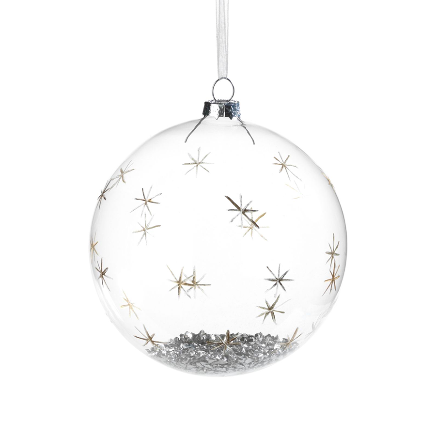 4 Piece Clear Ball w/ Silver Accent Ornament Set