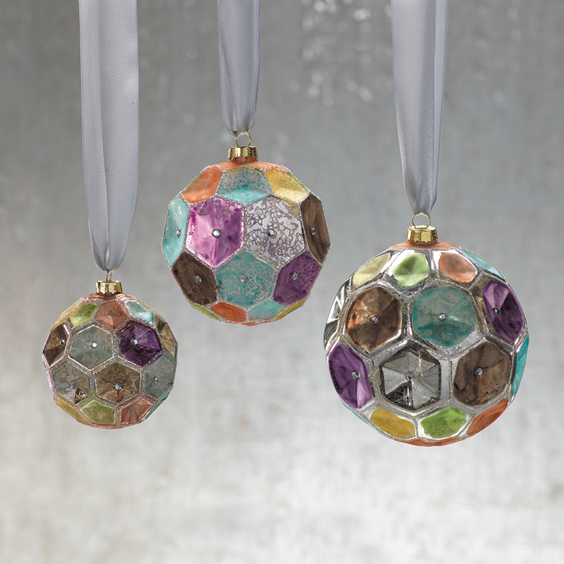 6 Piece Dimpled Colored Christmas Ball Ornament Set