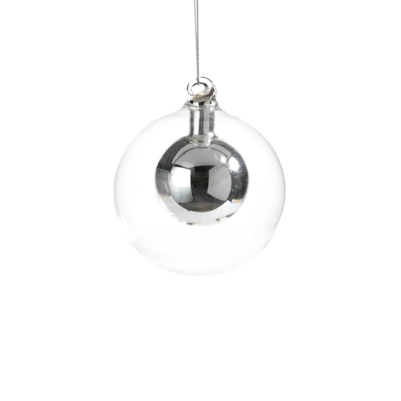 Double Glass Ball Ornament-Silver in Various Sizes