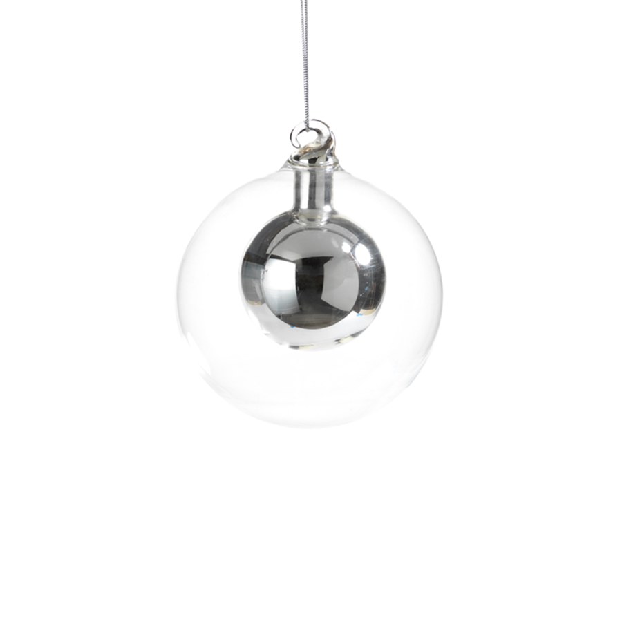 Double Glass Ball Ornament-Silver in Various Sizes