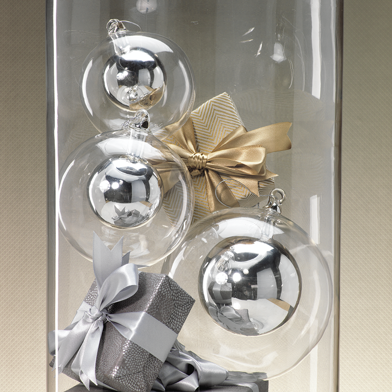 Double Glass Ball Ornament-Silver in Various Sizes