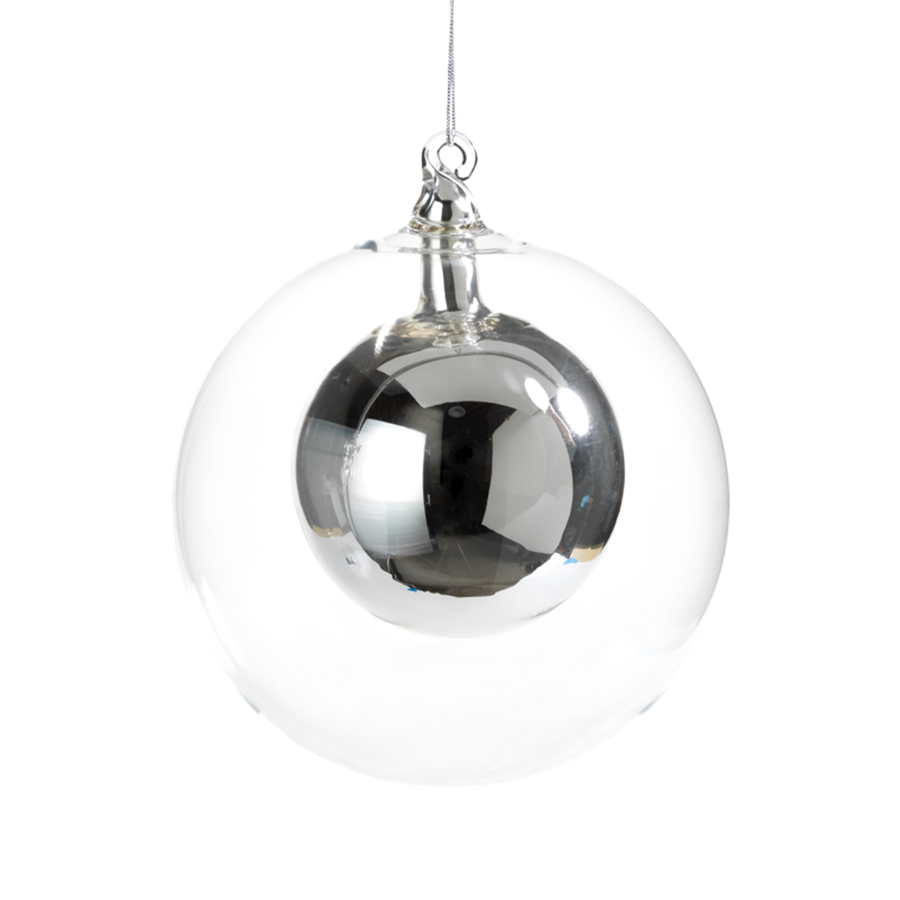 Double Glass Ball Ornament-Silver in Various Sizes