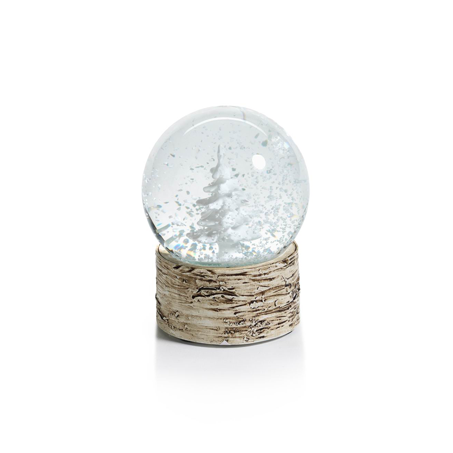 2 Piece Sculptured White Tree Snow Globe on Birch