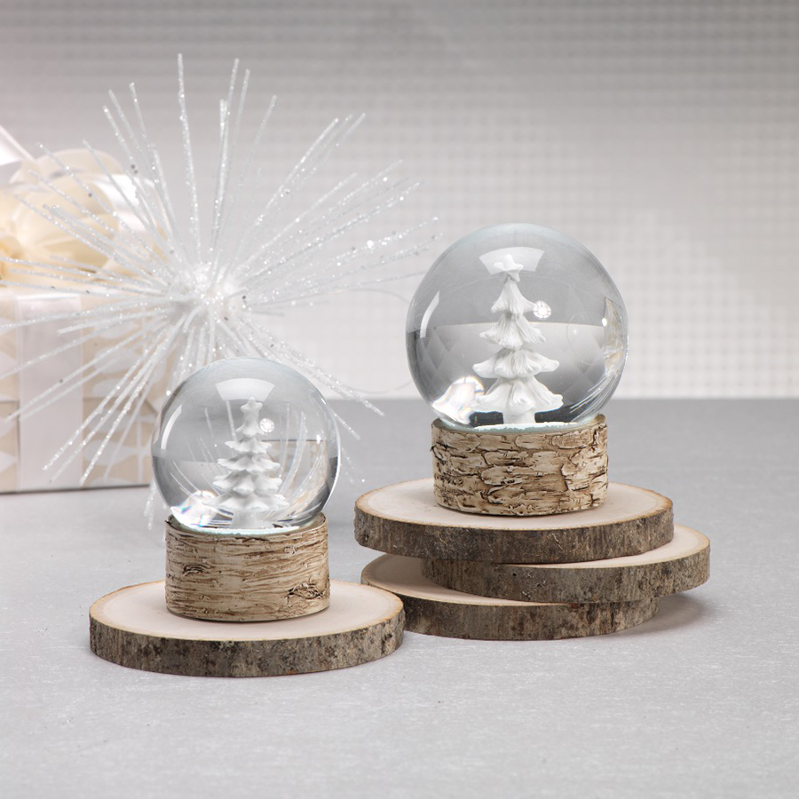 2 Piece Sculptured White Tree Snow Globe on Birch