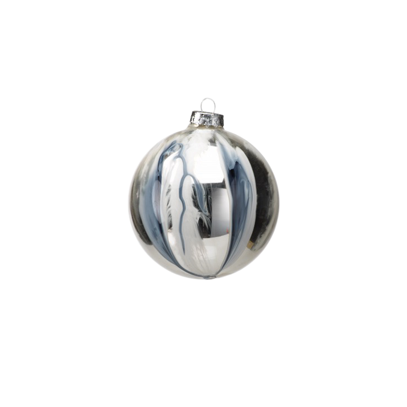 Shiny White + Silver Ball Ornament