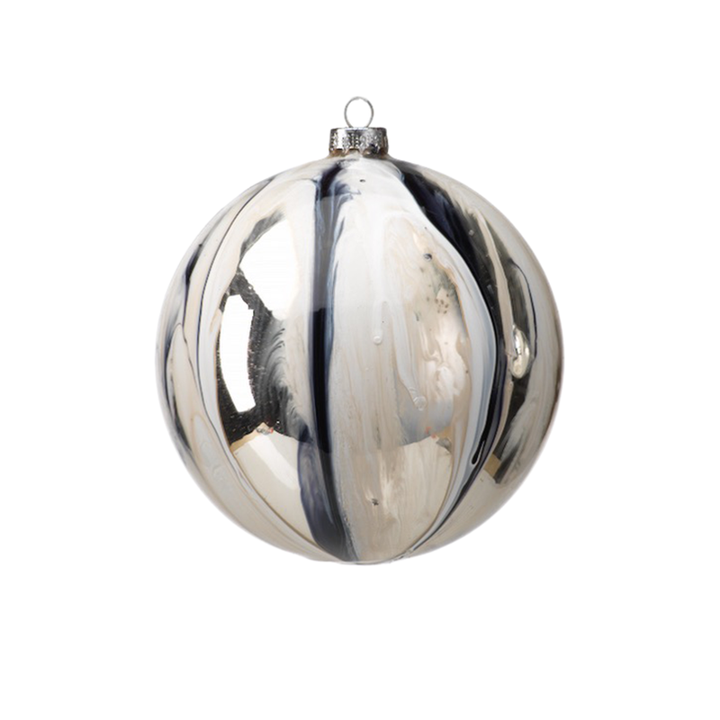 Shiny White + Silver Ball Ornament