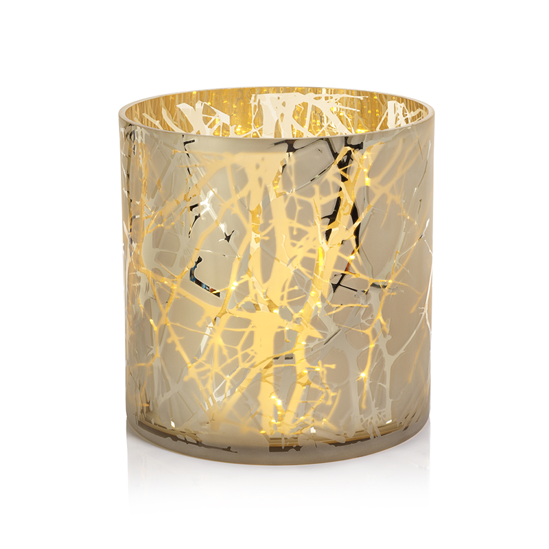 Gold Plated Branch Design LED Glass Hurricane