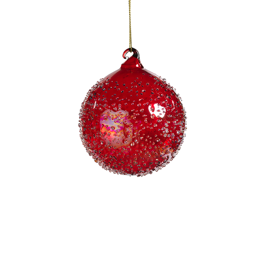 Red Luster Beaded Christmas Ball Ornament in Various Sizes