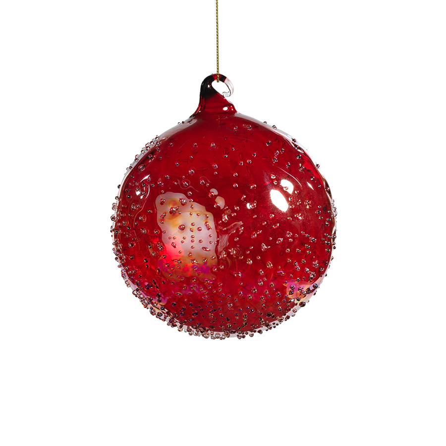 Red Luster Beaded Christmas Ball Ornament in Various Sizes