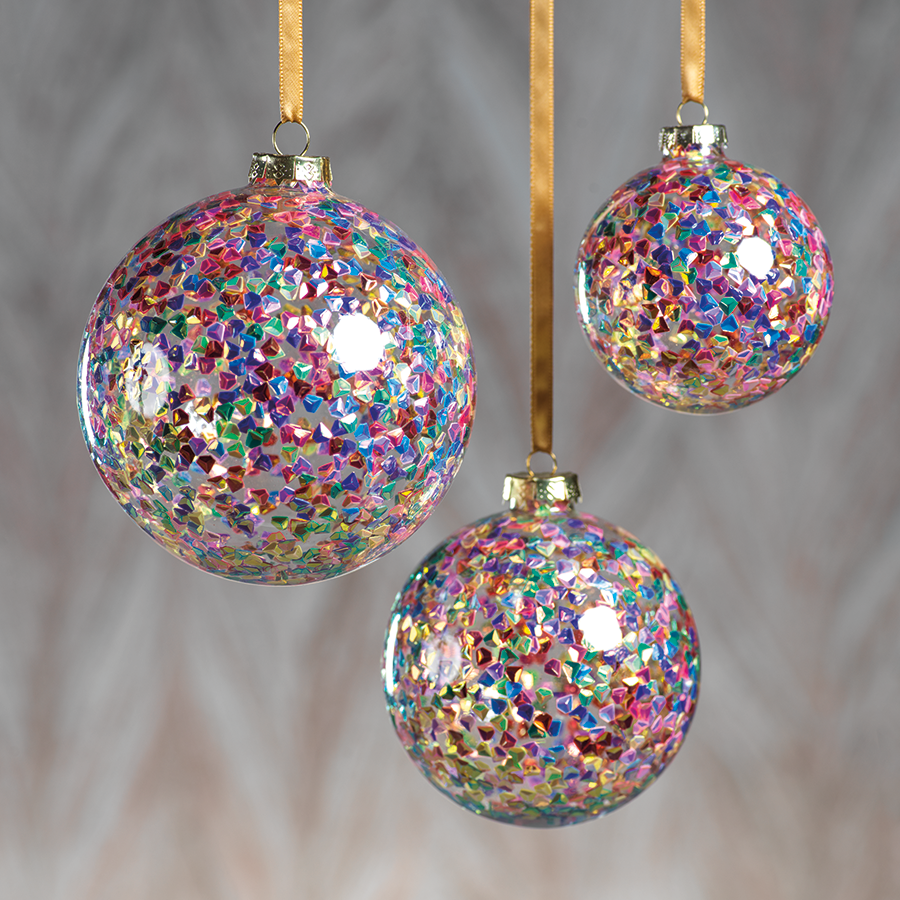 Pentagon Multicolor Sequin Ball Ornaments - Set of 6