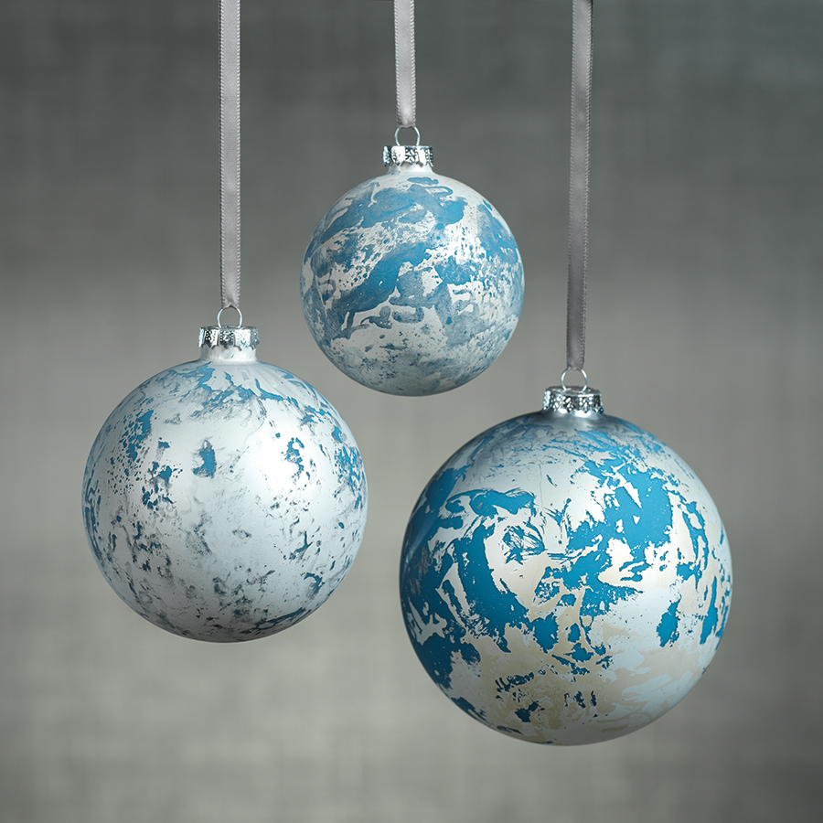 Patch Metallic Ornaments - Silver & Blue in Various Sizes