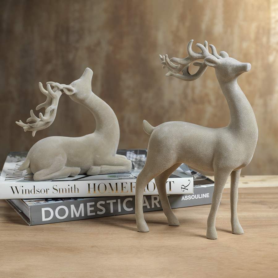 Flocked Standing Deer - Natural