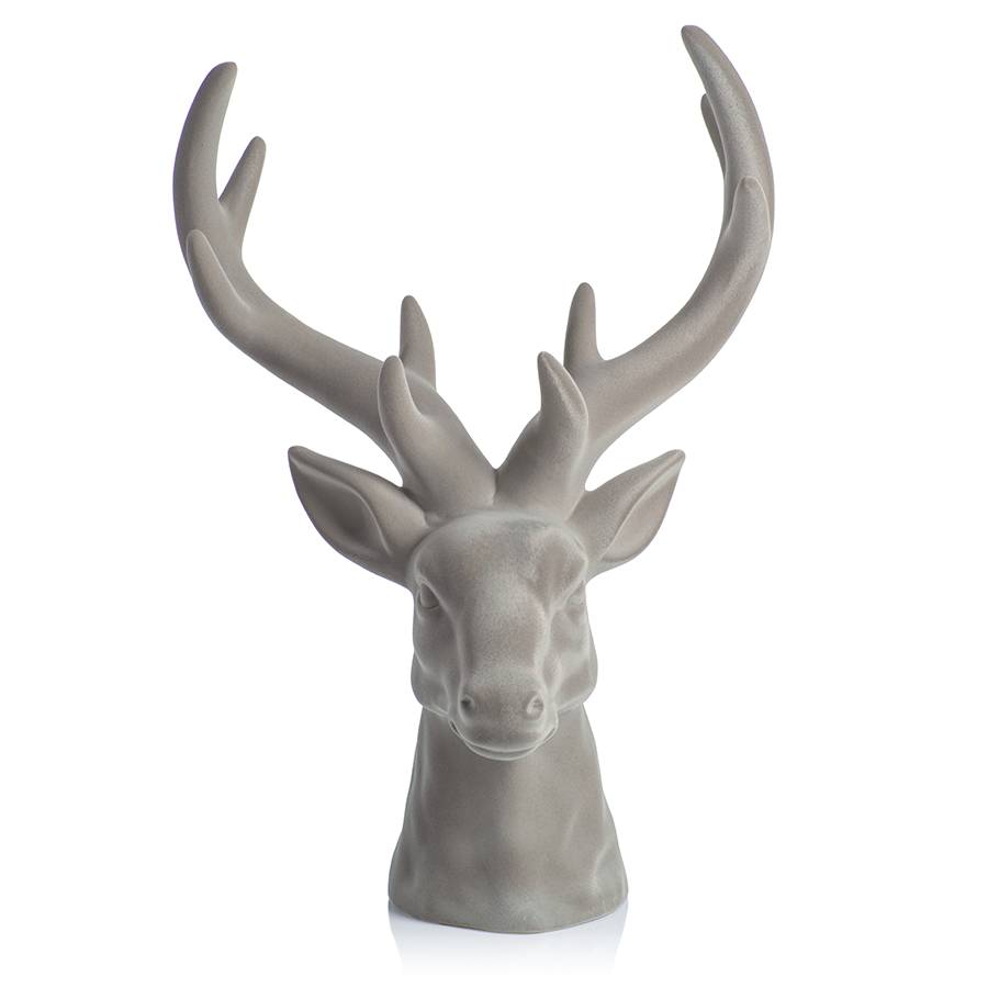 Flocked Stag Head Figurine Statue