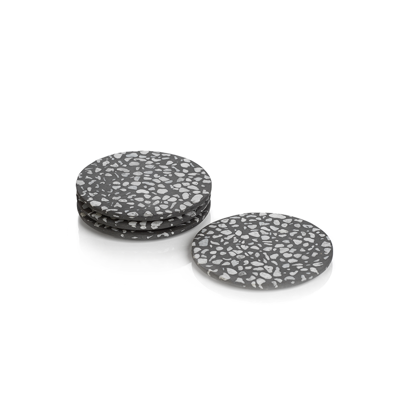 Artisanal Round Terrazzo Coaster Set in Black