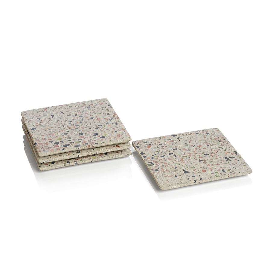 Artisanal Square Terrazzo Coaster Set in Quartz