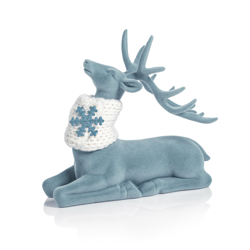 Blue Flocked Deer with Scarf in Various Styles