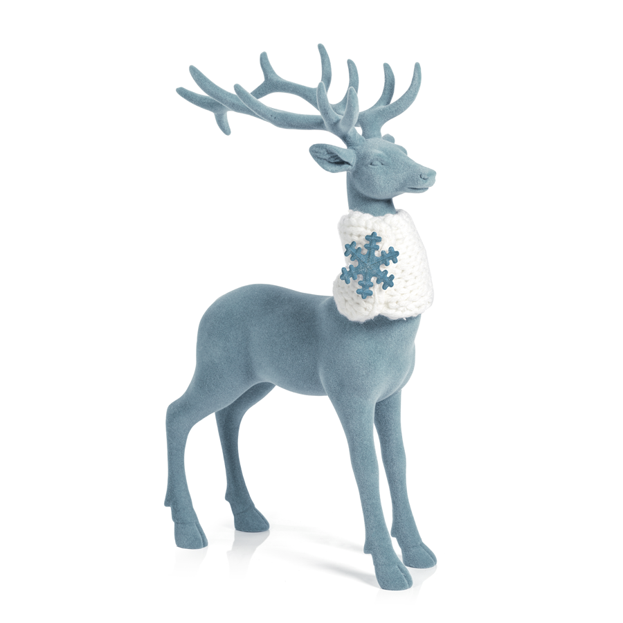 Blue Flocked Deer with Scarf in Various Styles