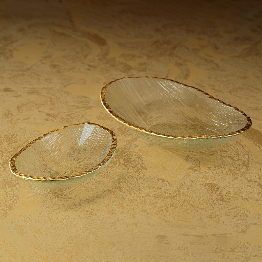 Cassiel Clear Bowls w/ Jagged Gold Rim - Set of 3