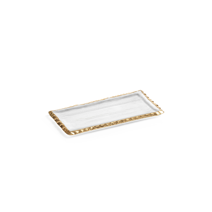 Clear Textured Rectangular Tray with Jagged Gold Rim