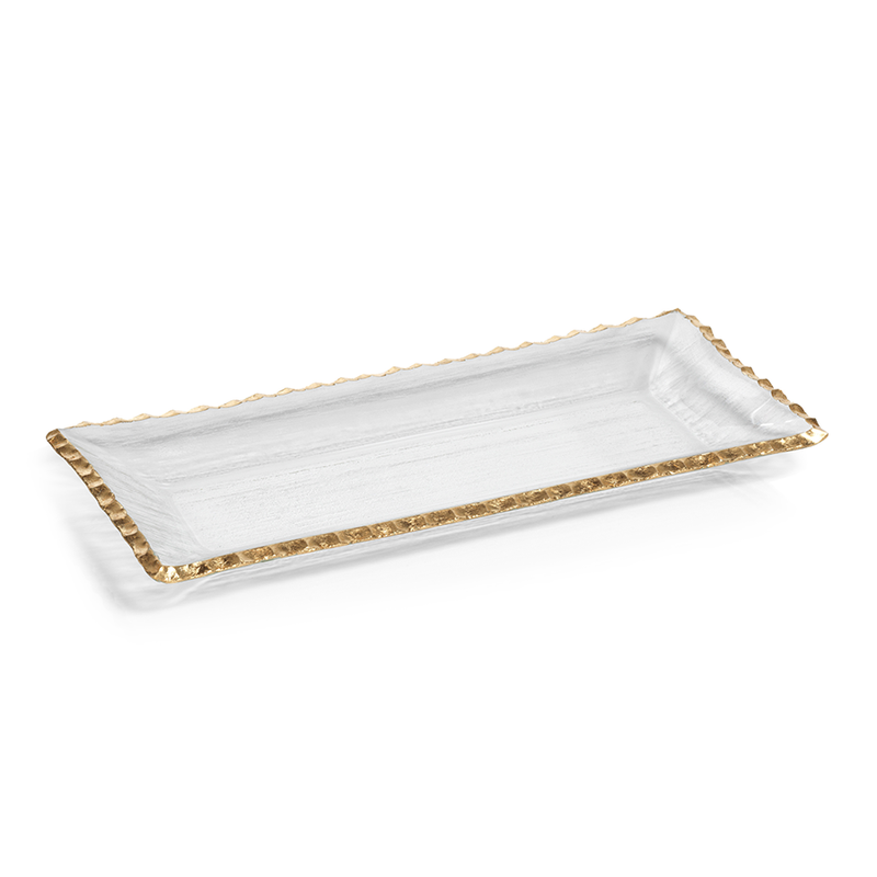 Clear Textured Rectangular Tray with Jagged Gold Rim