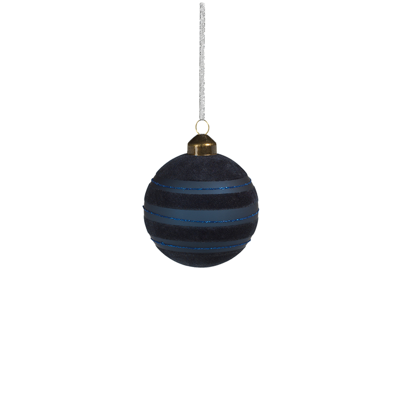 Blue Flocked Stripped Glass Ornament-3"