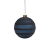 Blue Flocked Stripped Glass Ornament-3"