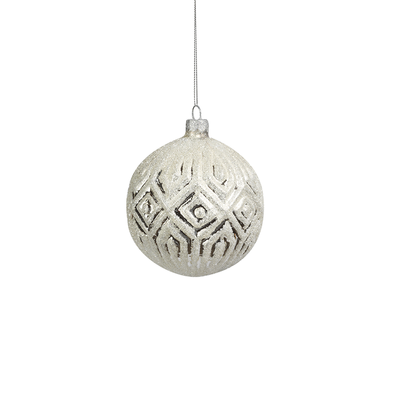 Glittered Silver Glass Ornaments - Set of 6