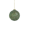 Beaded Tinsel Green Glass Ball Ornaments - Set of 6