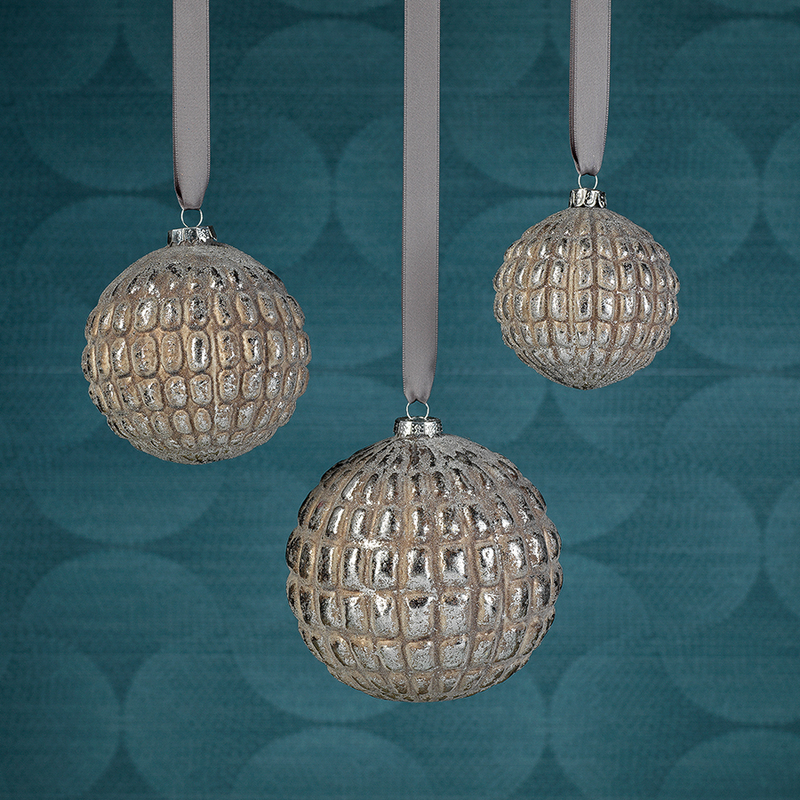 Silver & Gray Glass Ball Ornament in Various Sizes