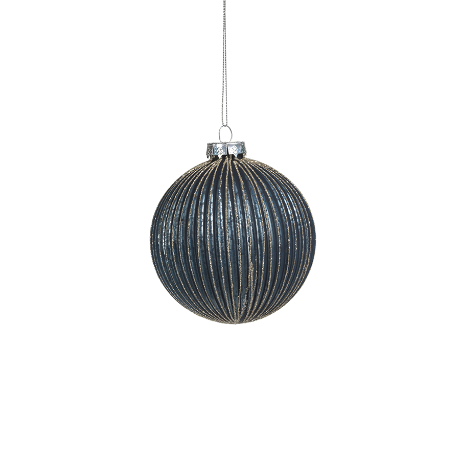 Blue Glass Ball Ornament with Champagne Glitter-4"