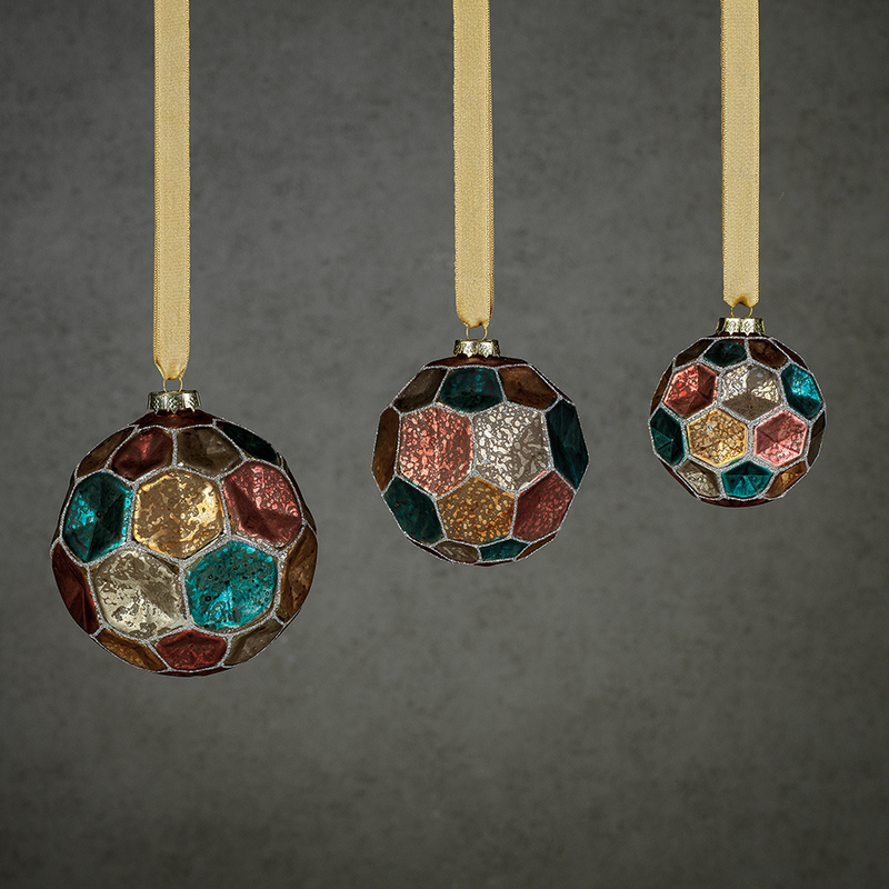 Dimpled Shade Multi-colored Glass Ball Ornaments - Set of 6